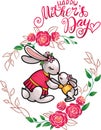 Happy MotherÃ¢â¬â¢s day. Greeting card with the image of cute rabbir family. Vector illustration in cartoon style